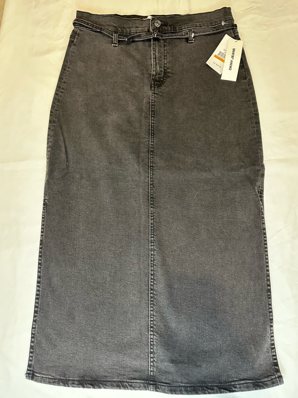DKNY Gray High-Rise Midi Denim Skirt